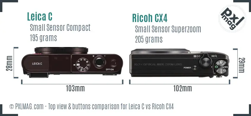 Leica C vs Ricoh CX4 top view buttons comparison