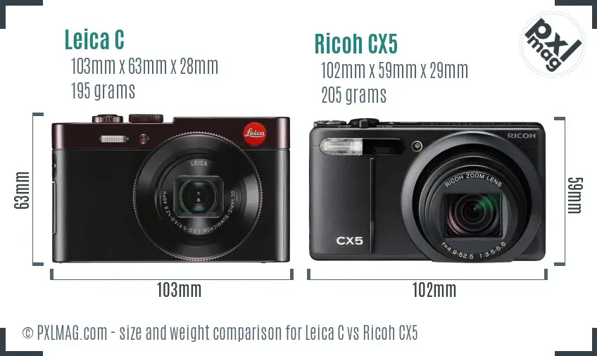 Leica C vs Ricoh CX5 size comparison Leica C vs Ricoh CX5 size comparison