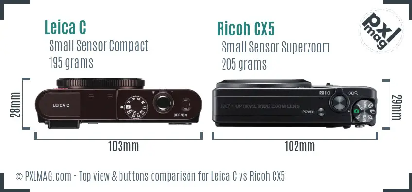 Leica C vs Ricoh CX5 top view buttons comparison Leica C vs Ricoh CX5 top view buttons comparison
