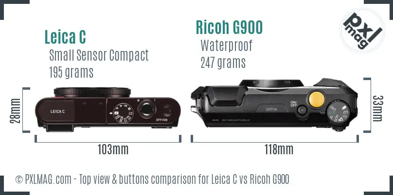 Leica C vs Ricoh G900 top view buttons comparison