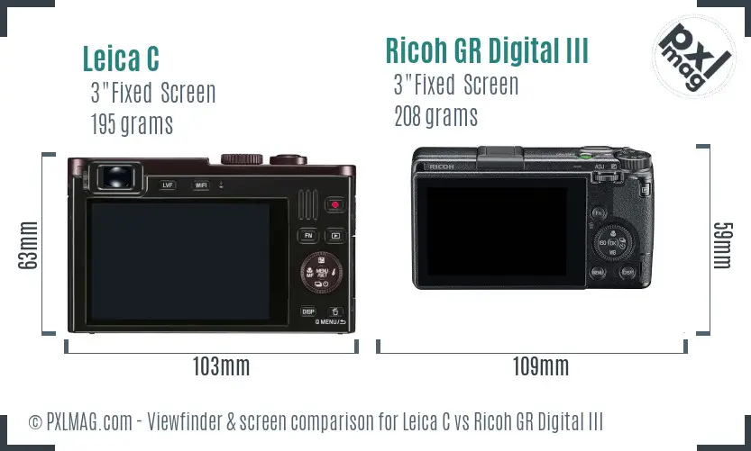 Leica C vs Ricoh GR Digital III Screen and Viewfinder comparison