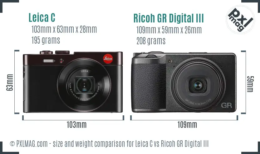 Leica C vs Ricoh GR Digital III size comparison
