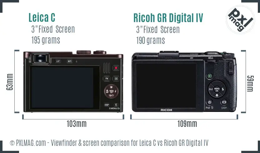 Leica C vs Ricoh GR Digital IV Screen and Viewfinder comparison