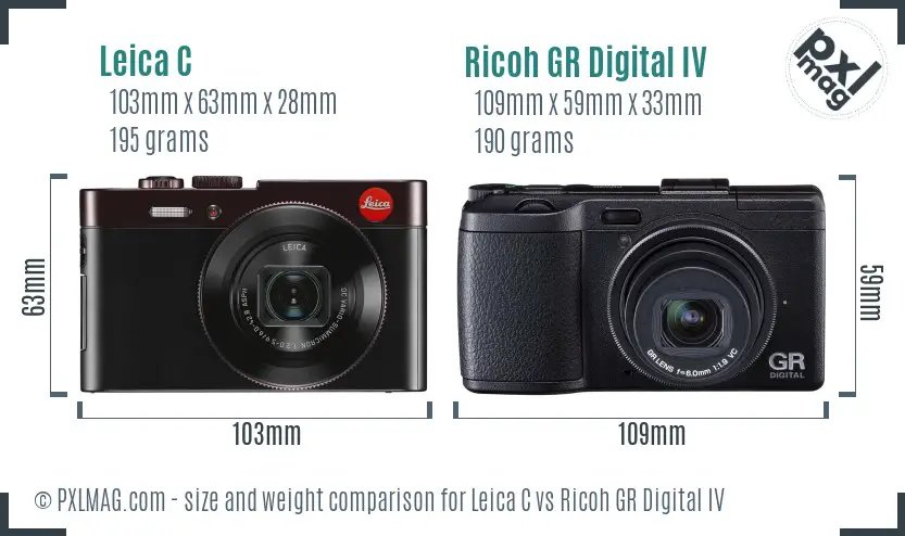 Leica C vs Ricoh GR Digital IV size comparison