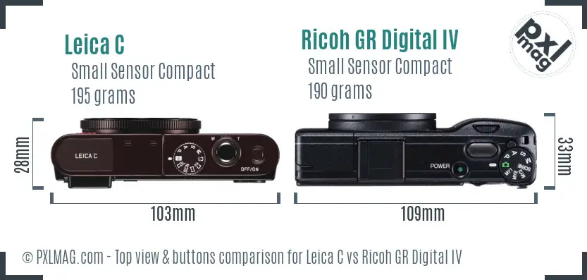 Leica C vs Ricoh GR Digital IV top view buttons comparison