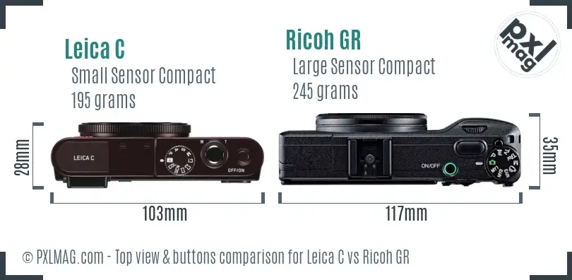 Leica C vs Ricoh GR top view buttons comparison