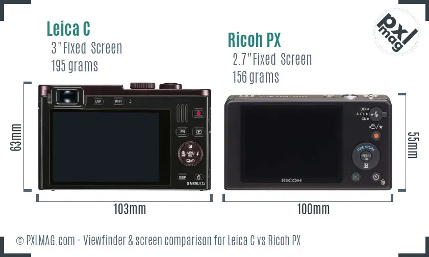 Leica C vs Ricoh PX Screen and Viewfinder comparison