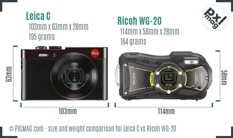 Leica C vs Ricoh WG-20 size comparison