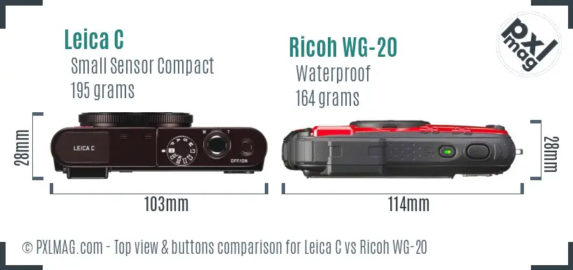 Leica C vs Ricoh WG-20 top view buttons comparison