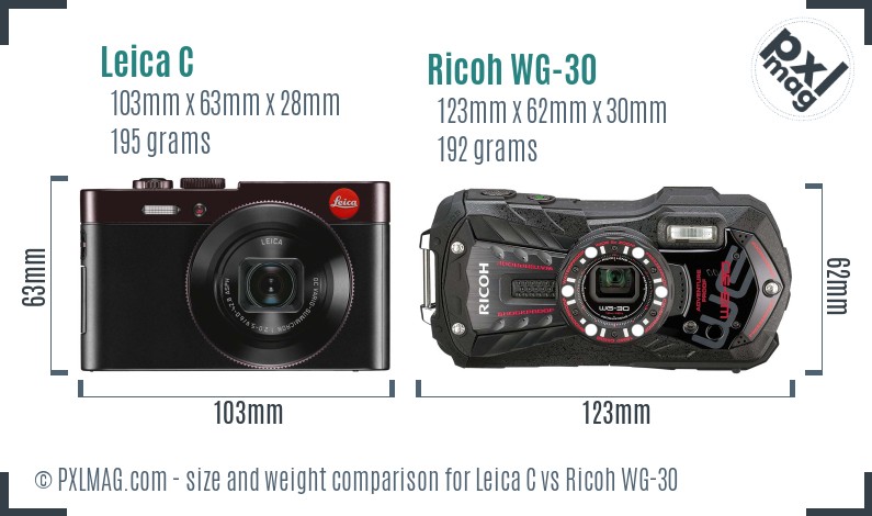 Leica C vs Ricoh WG-30 size comparison Leica C vs Ricoh WG-30 size comparison