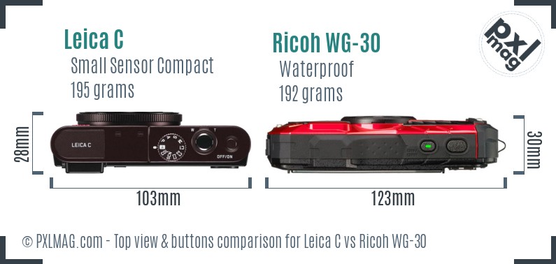 Leica C vs Ricoh WG-30 top view buttons comparison