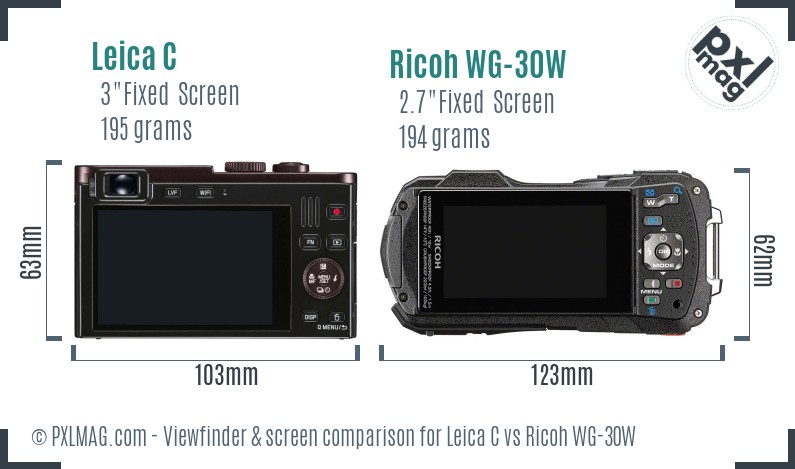 Leica C vs Ricoh WG-30W Screen and Viewfinder comparison