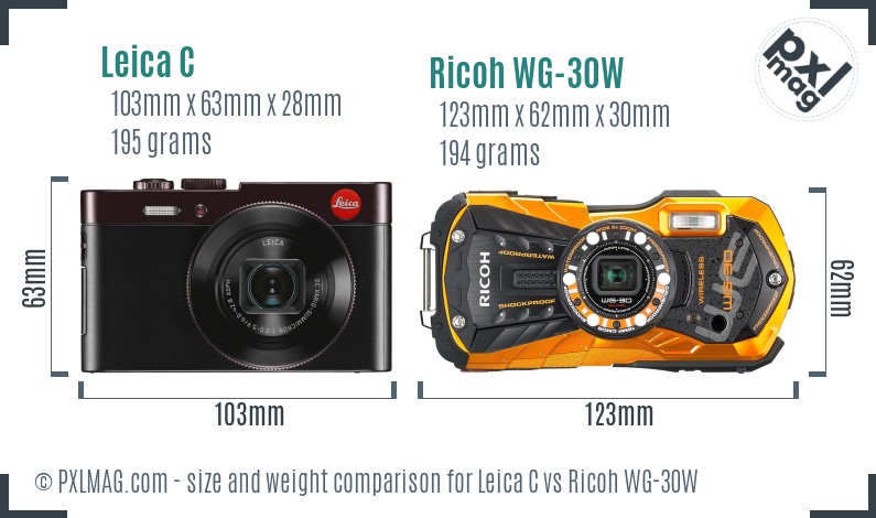 Leica C vs Ricoh WG-30W size comparison