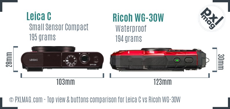 Leica C vs Ricoh WG-30W top view buttons comparison