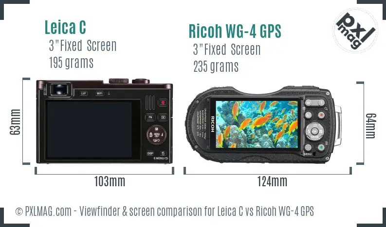 Leica C vs Ricoh WG-4 GPS Screen and Viewfinder comparison