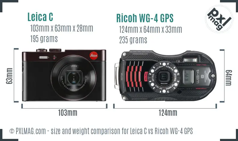 Leica C vs Ricoh WG-4 GPS size comparison