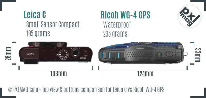 Leica C vs Ricoh WG-4 GPS top view buttons comparison