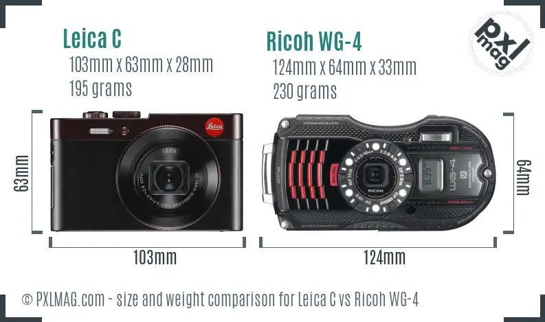 Leica C vs Ricoh WG-4 size comparison