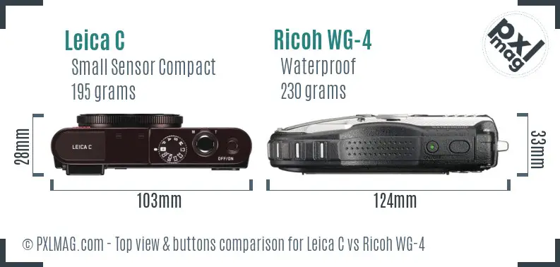 Leica C vs Ricoh WG-4 top view buttons comparison