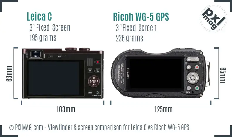 Leica C vs Ricoh WG-5 GPS Screen and Viewfinder comparison
