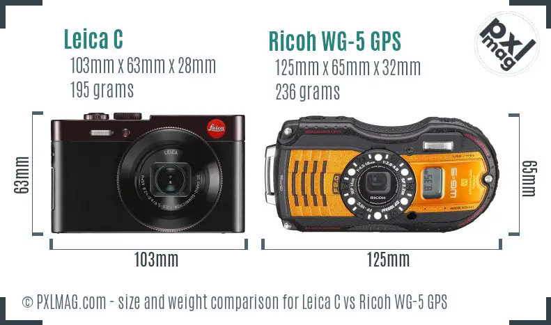Leica C vs Ricoh WG-5 GPS size comparison