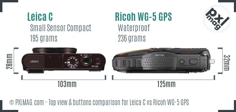 Leica C vs Ricoh WG-5 GPS top view buttons comparison