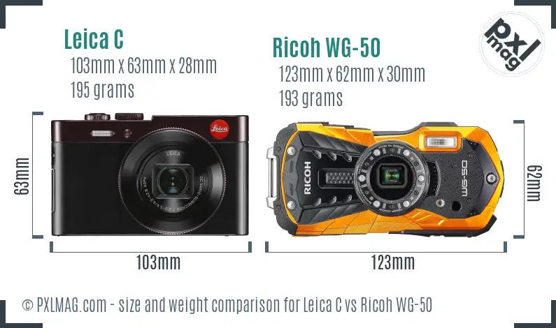 Leica C vs Ricoh WG-50 size comparison