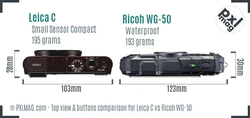 Leica C vs Ricoh WG-50 top view buttons comparison