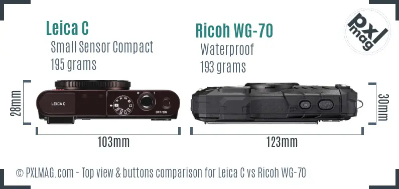 Leica C vs Ricoh WG-70 top view buttons comparison