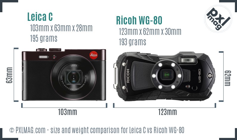 Leica C vs Ricoh WG-80 size comparison