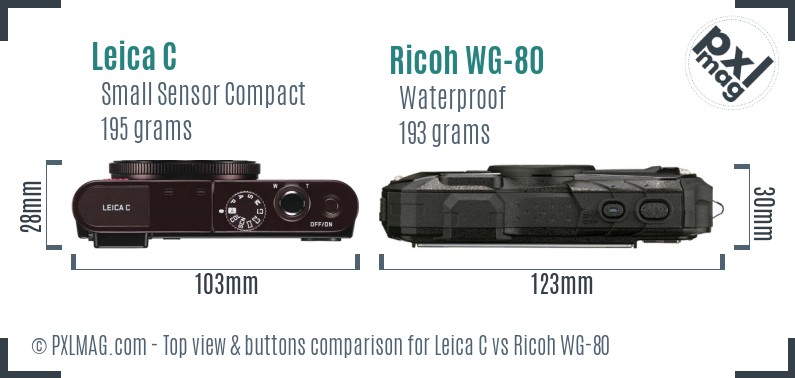 Leica C vs Ricoh WG-80 top view buttons comparison
