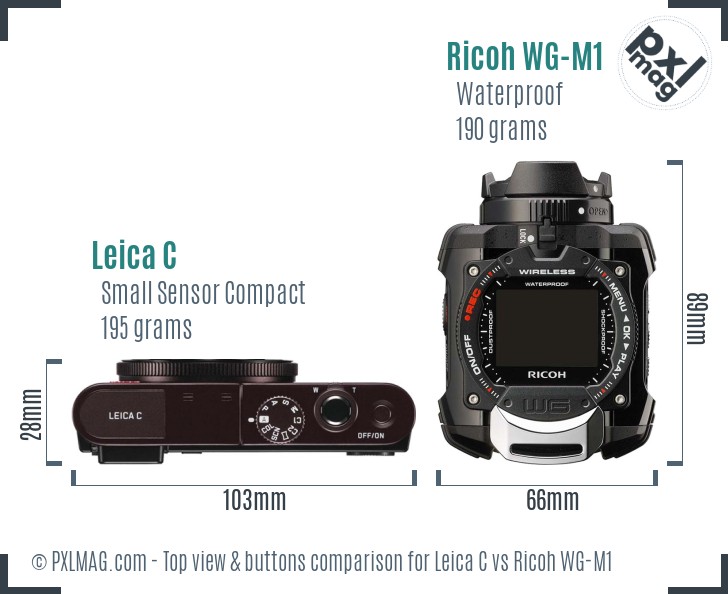 Leica C vs Ricoh WG-M1 top view buttons comparison