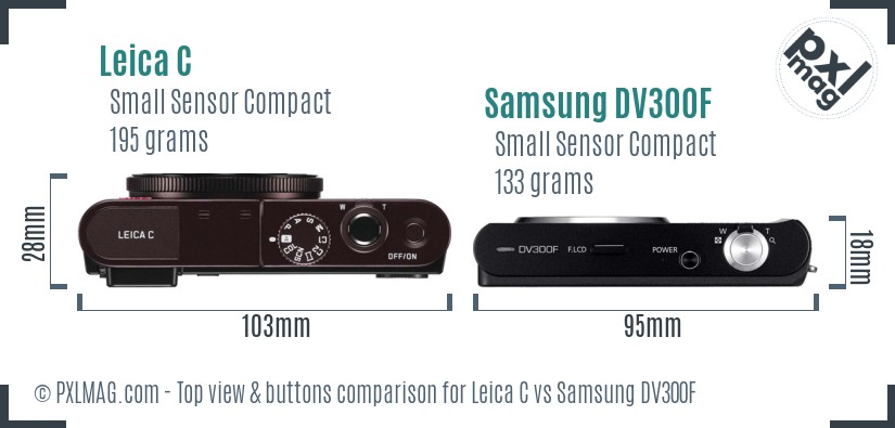 Leica C vs Samsung DV300F top view buttons comparison