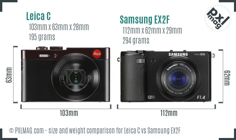 Leica C vs Samsung EX2F size comparison