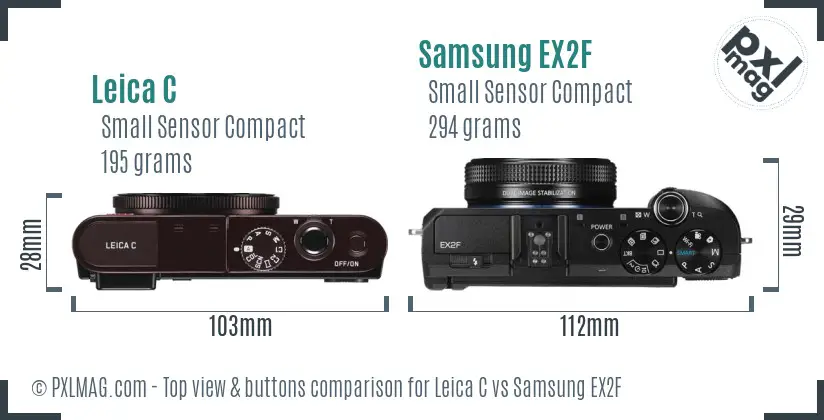Leica C vs Samsung EX2F top view buttons comparison