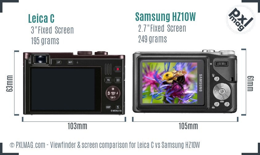 Leica C vs Samsung HZ10W Screen and Viewfinder comparison