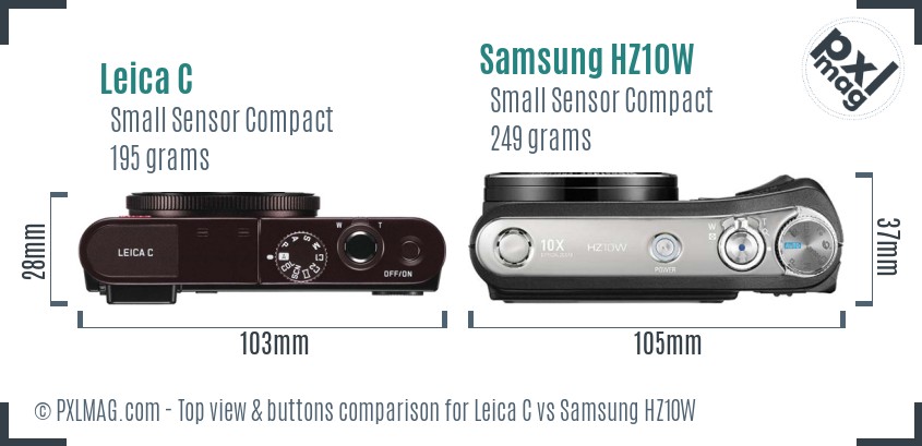 Leica C vs Samsung HZ10W top view buttons comparison