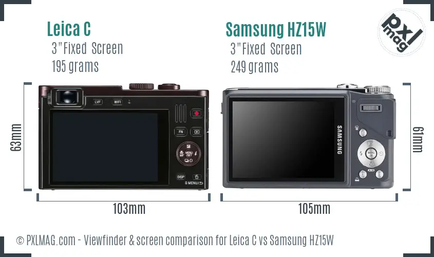 Leica C vs Samsung HZ15W Screen and Viewfinder comparison