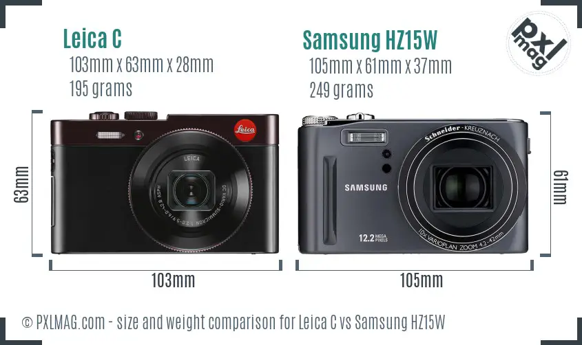 Leica C vs Samsung HZ15W size comparison