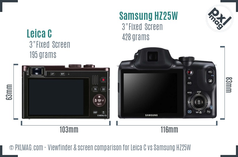 Leica C vs Samsung HZ25W Screen and Viewfinder comparison