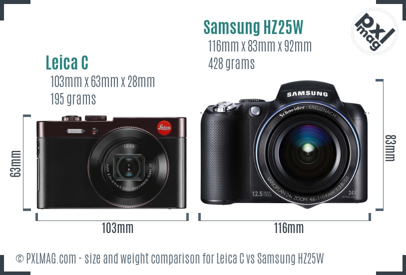 Leica C vs Samsung HZ25W size comparison