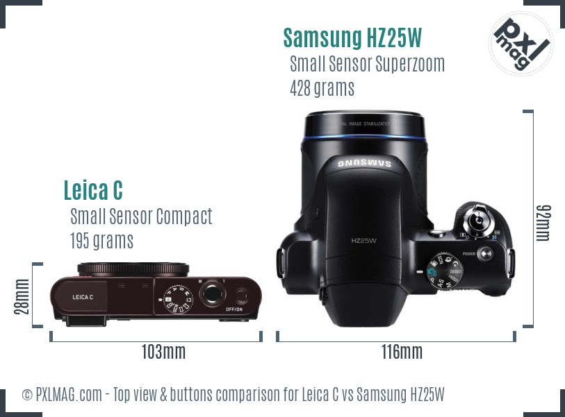 Leica C vs Samsung HZ25W top view buttons comparison