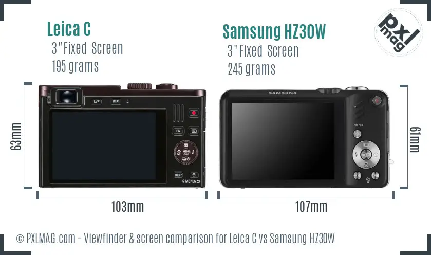 Leica C vs Samsung HZ30W Screen and Viewfinder comparison