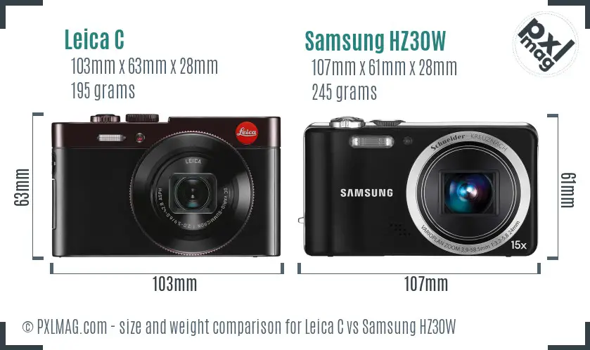 Leica C vs Samsung HZ30W size comparison