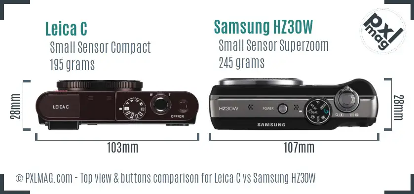 Leica C vs Samsung HZ30W top view buttons comparison