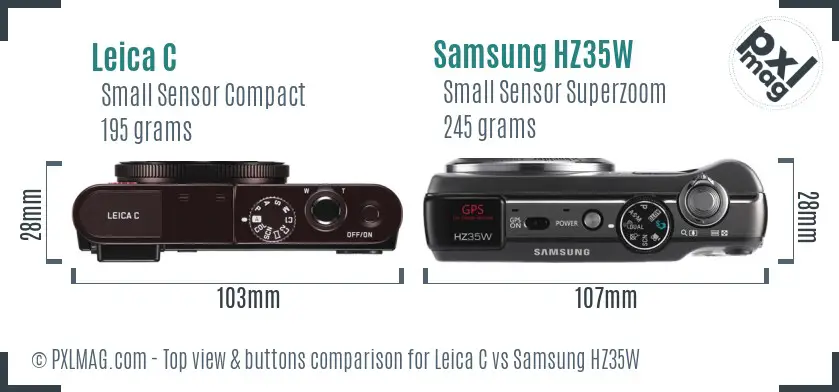 Leica C vs Samsung HZ35W top view buttons comparison Leica C vs Samsung HZ35W top view buttons comparison