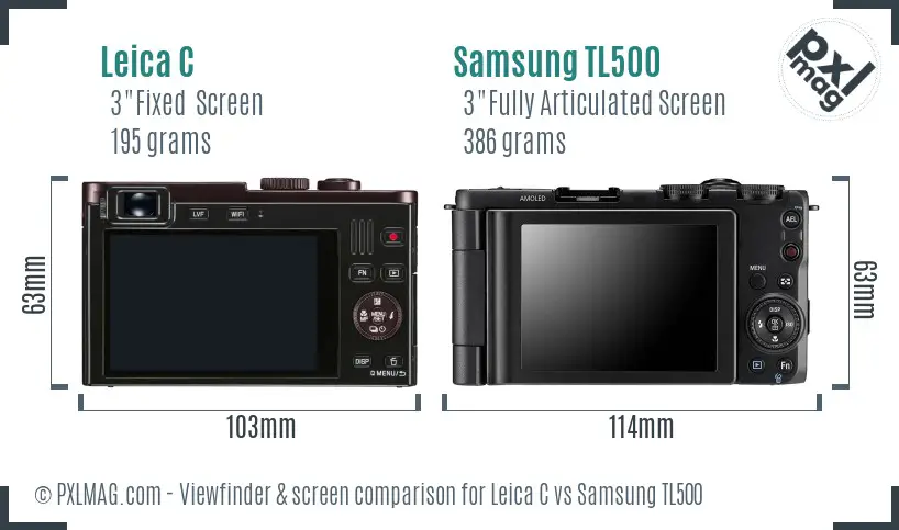 Leica C vs Samsung TL500 Screen and Viewfinder comparison