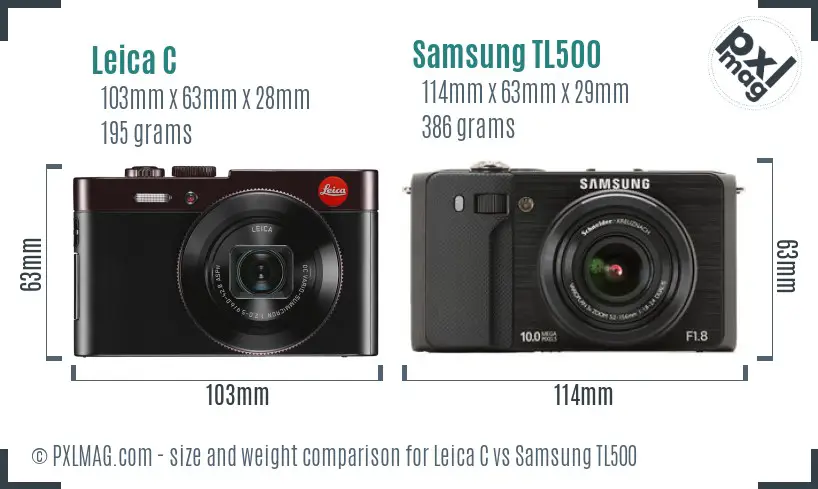 Leica C vs Samsung TL500 size comparison