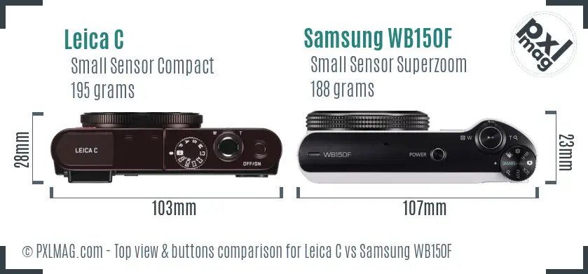Leica C vs Samsung WB150F top view buttons comparison Leica C vs Samsung WB150F top view buttons comparison
