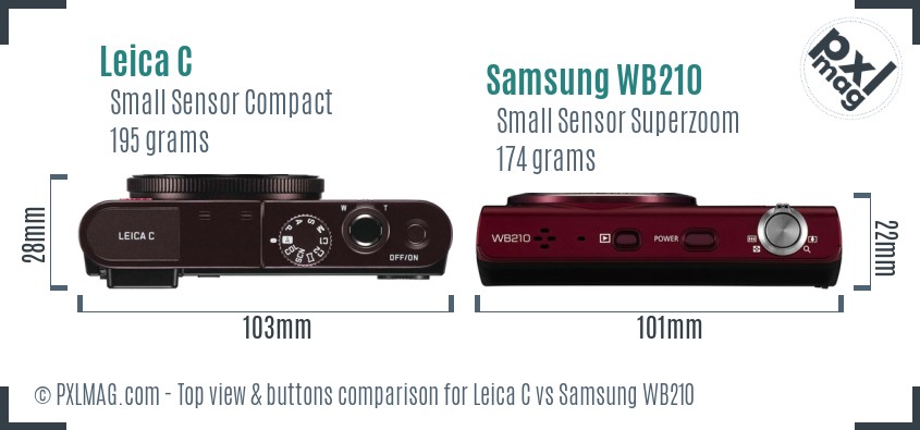 Leica C vs Samsung WB210 top view buttons comparison
